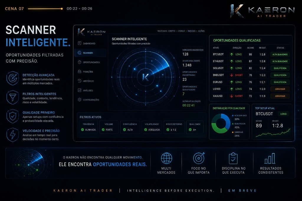 Kaeron — Scanner inteligente: oportunidades filtradas com precisão